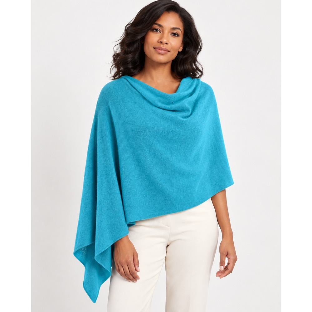 Claudia Nichole 100% Cashmere Turquoise Poncho Wrap OS Luxury Sweater